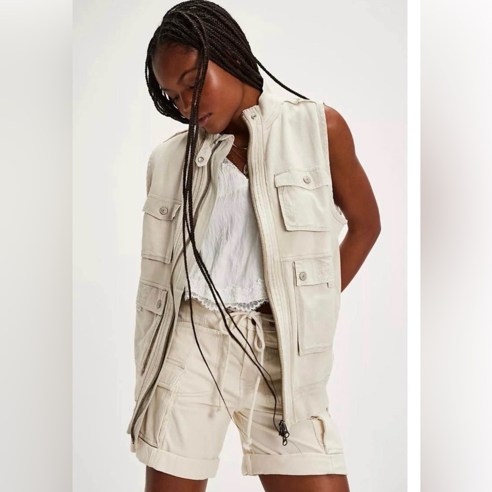 Free People We The Free Jeje Vest Jacket Top Utility Cotton Zip Up size XL